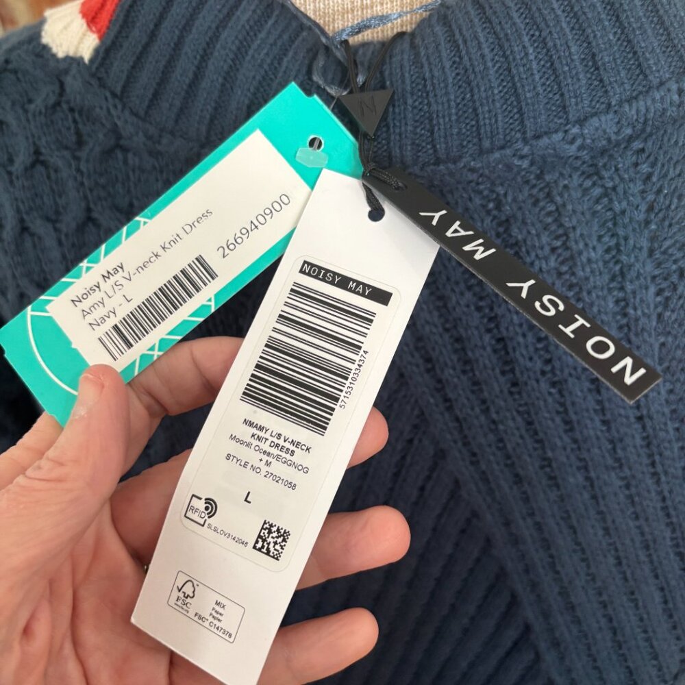 Noisy May Sweater Dress Drop Shoulder Tennis Colorblock Cable Knit Womens L Blue - Picture 3 of 5